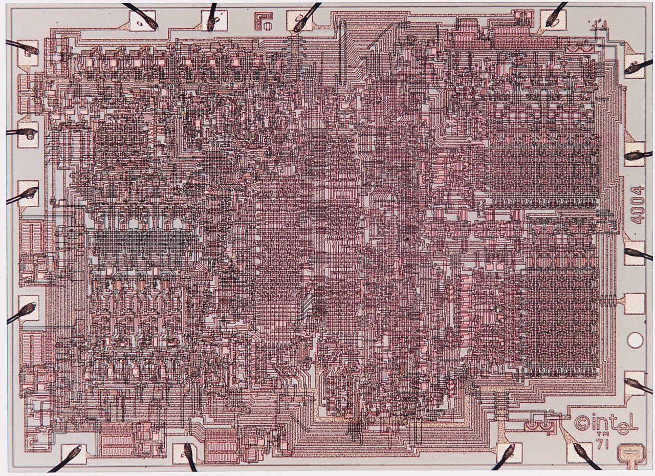 Intel 4004 microprocessor silicon die